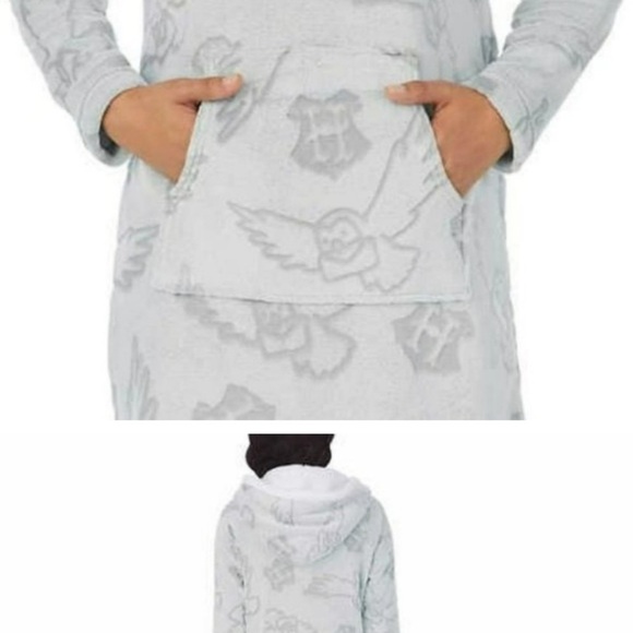 Comfy Disney Happy Potter Lounge PJs Super Soft Fleece w Hoodie Gray/Blue L - Picture 1 of 10